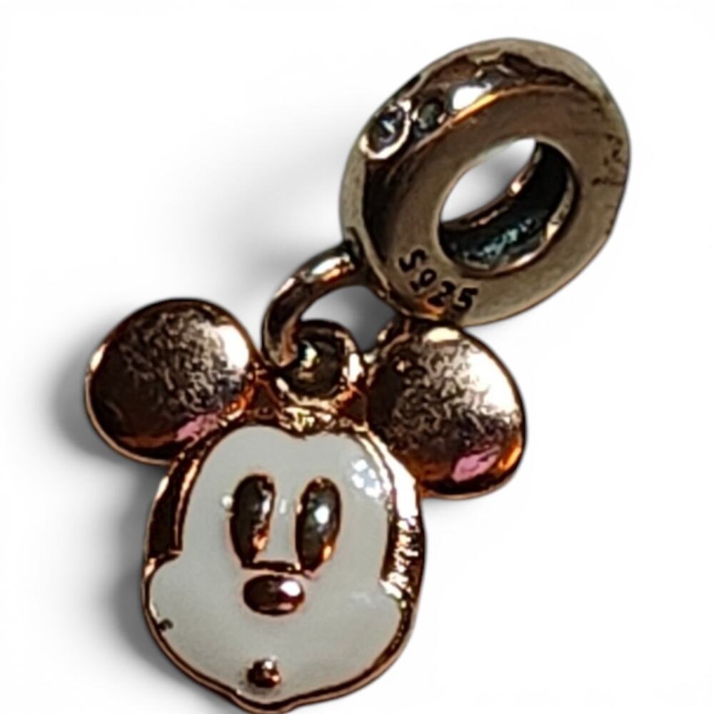 925 Pandora Disney Mickey Mouse Double Dangle Charm. Missing Hands 14k Gold Plat